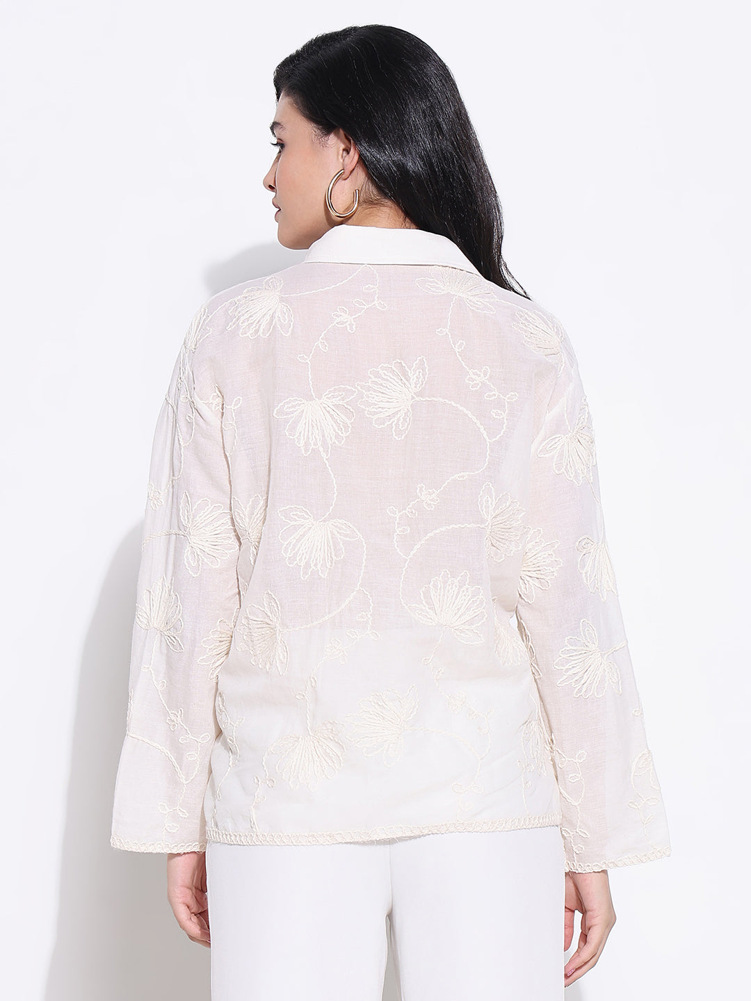 Women Solid Cream Shirt