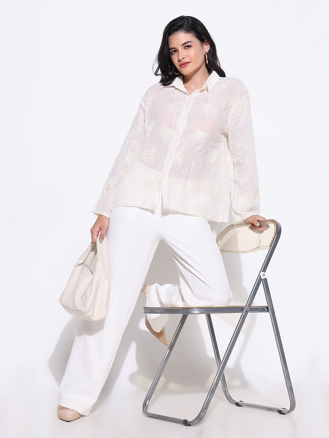 Women Solid Cream Shirt