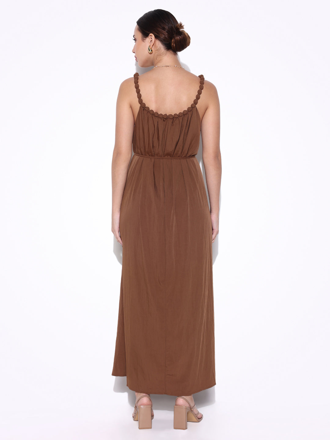 Women Solid Brown Fit and Flare Dress