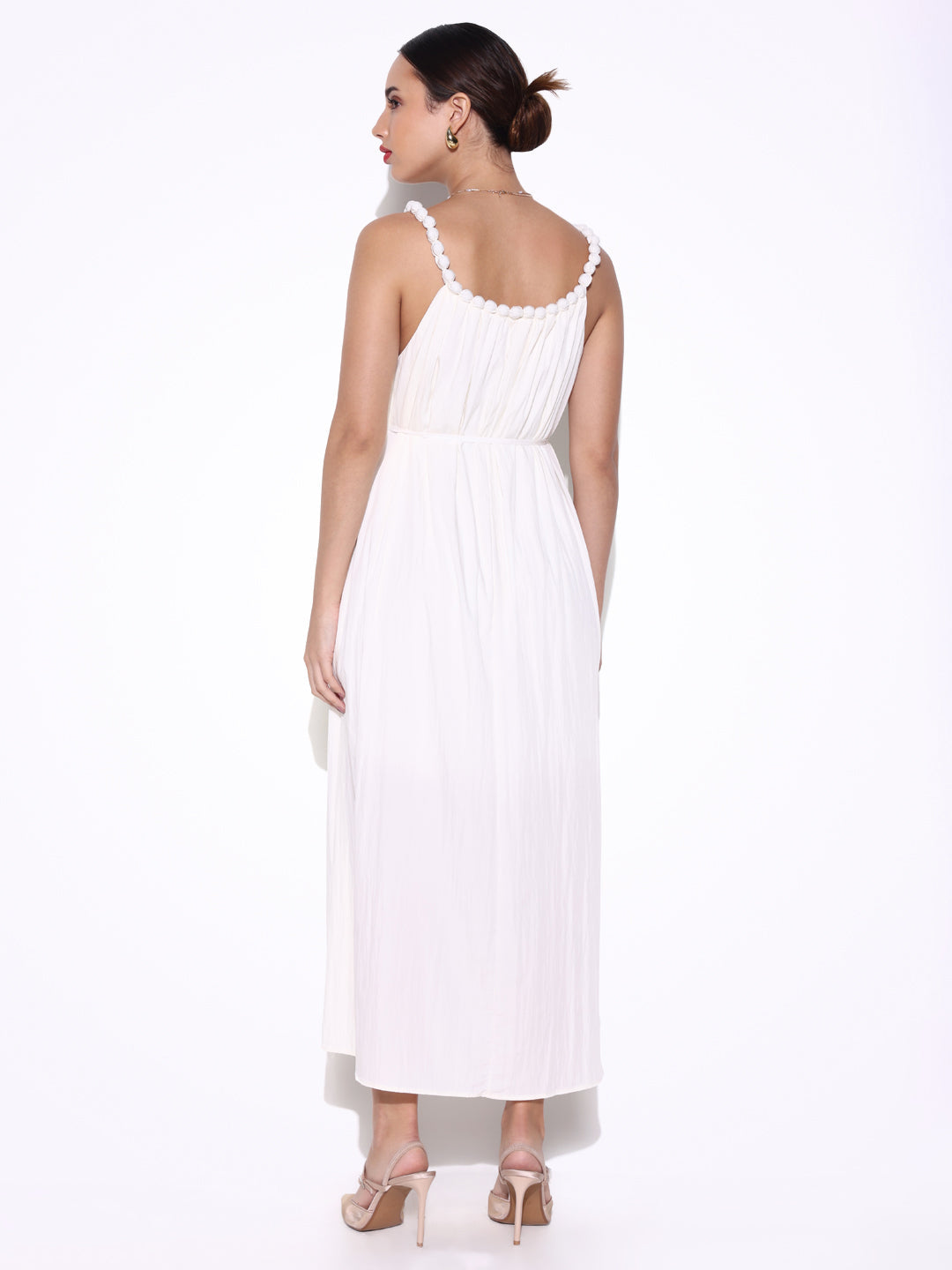 Women Solid Off White Fit and Flare Dress