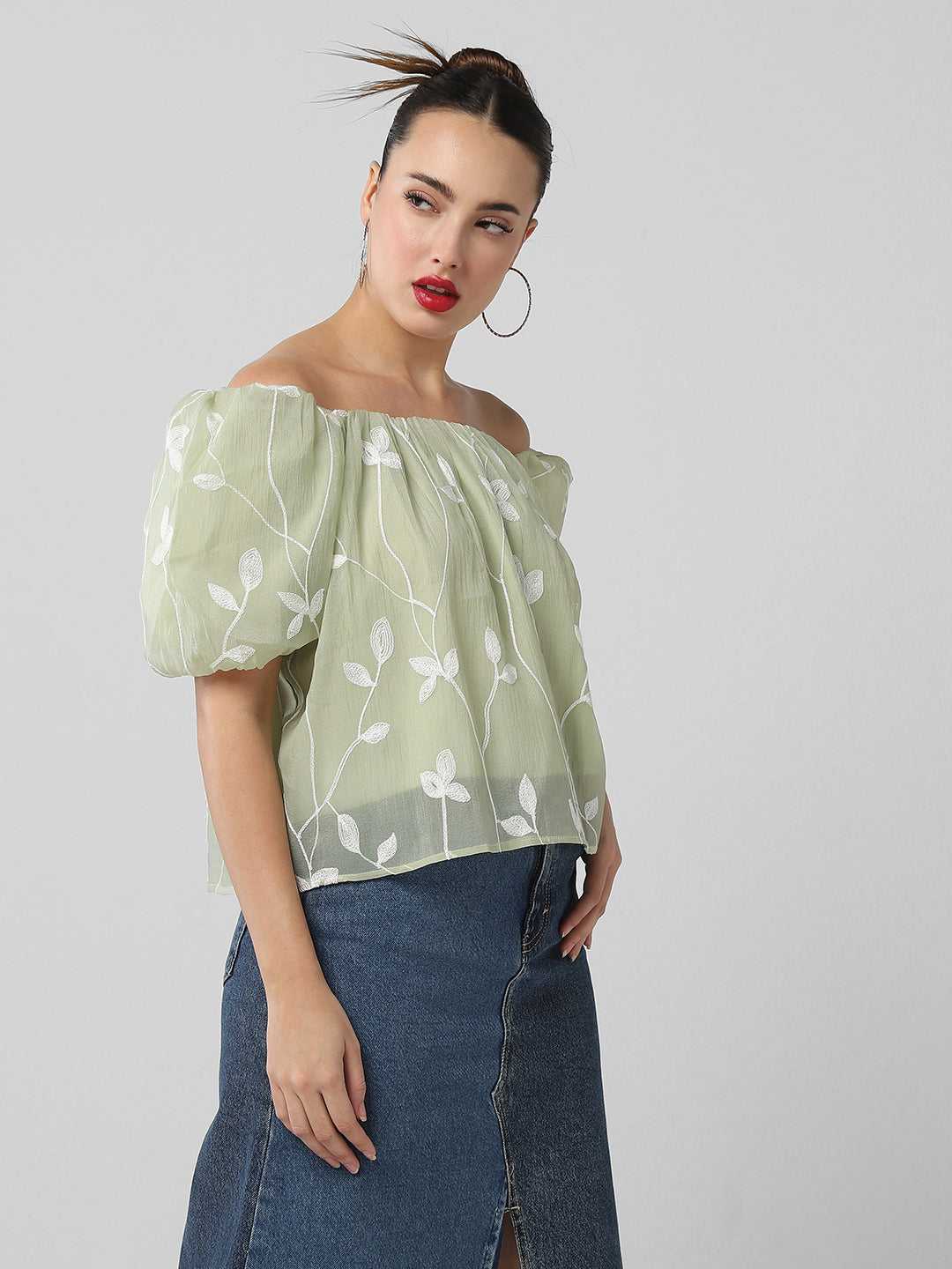 Women Green Floral Top