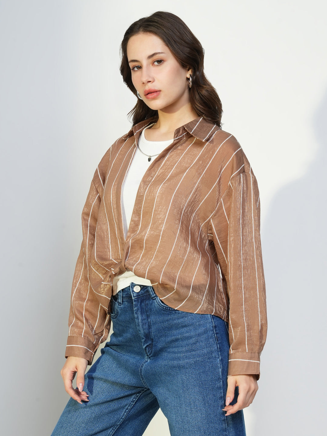 Women Brown Solid Top with Tank Top and Chain