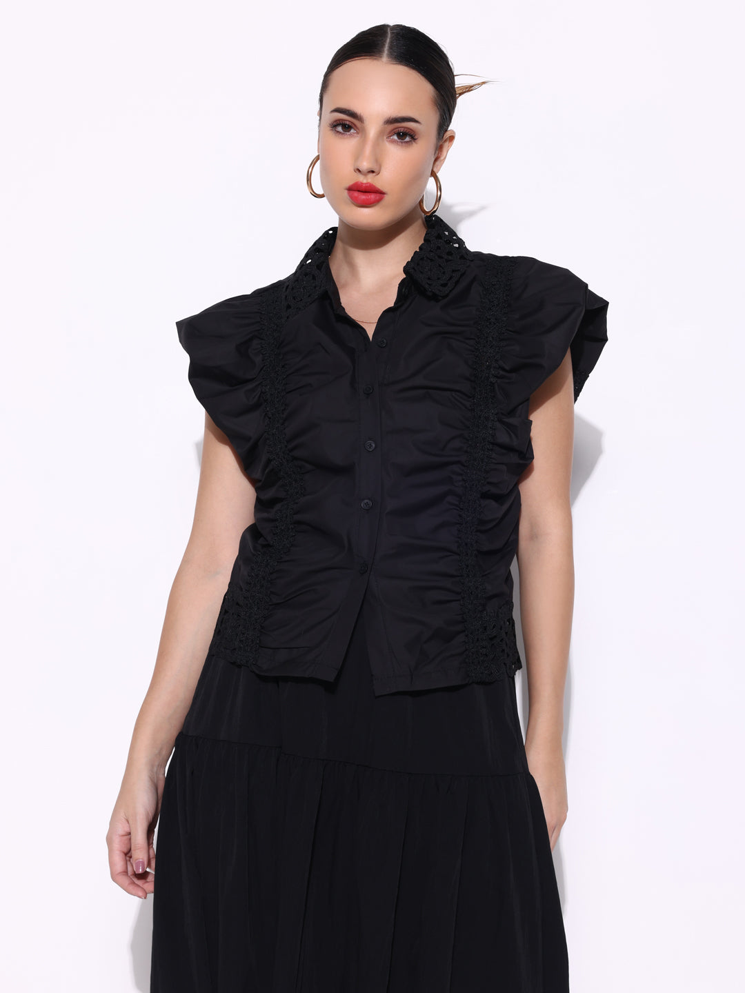 Women Solid Black Top