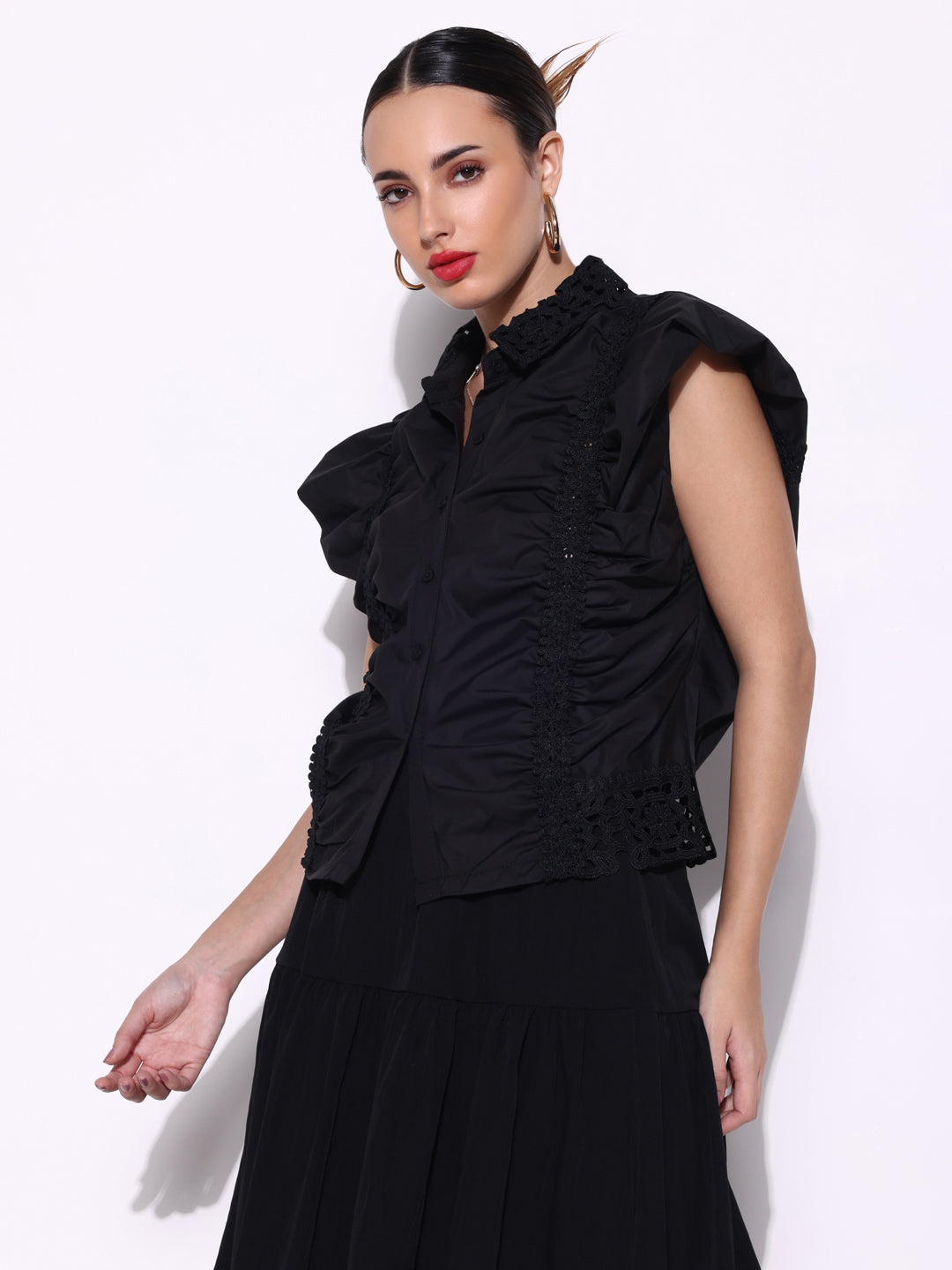 Women Solid Black Top