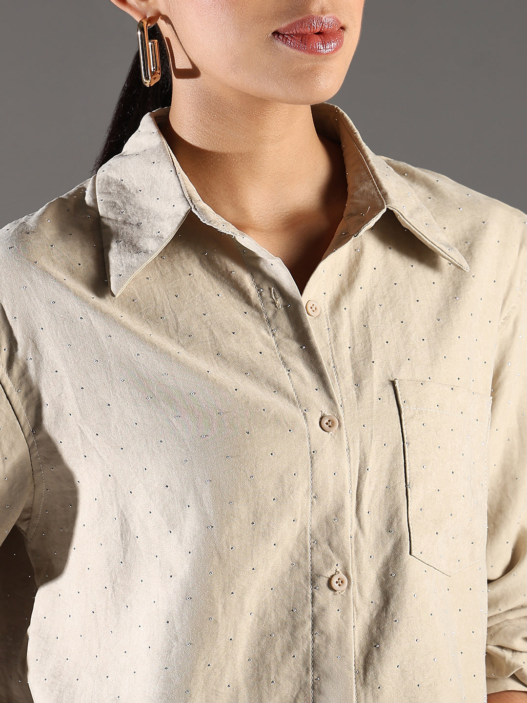 Women Beige Solid Shirt