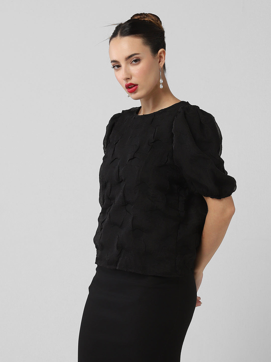 Women Black Solid Top