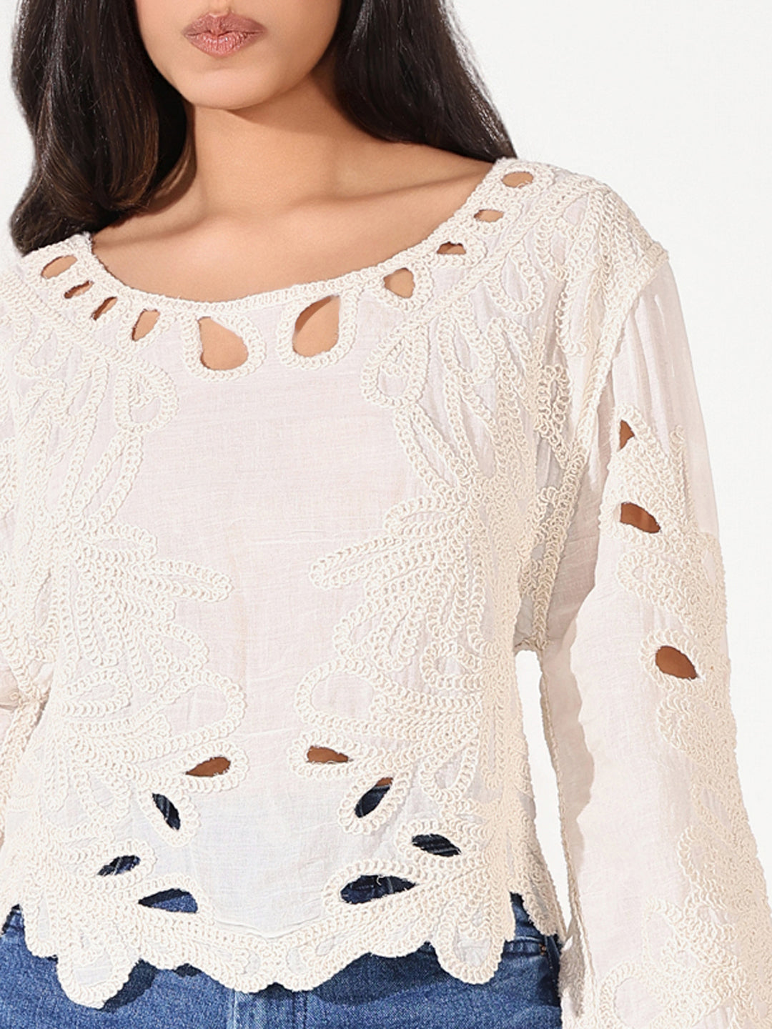 Women Cream Floral Top