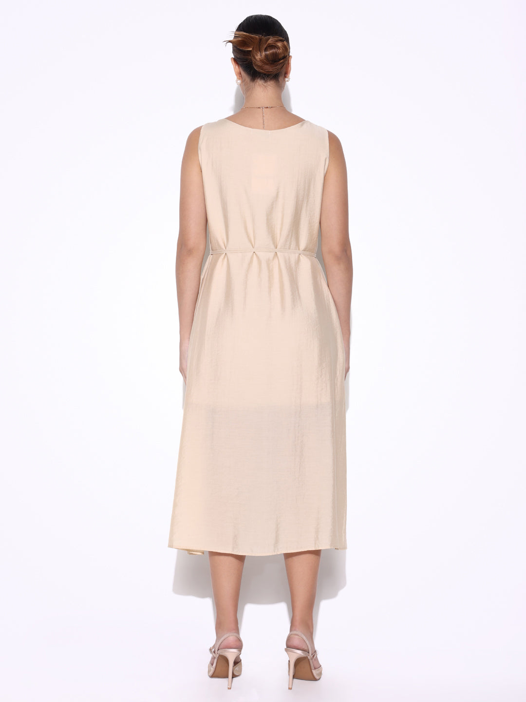 Women Solid Beige A Line Dress