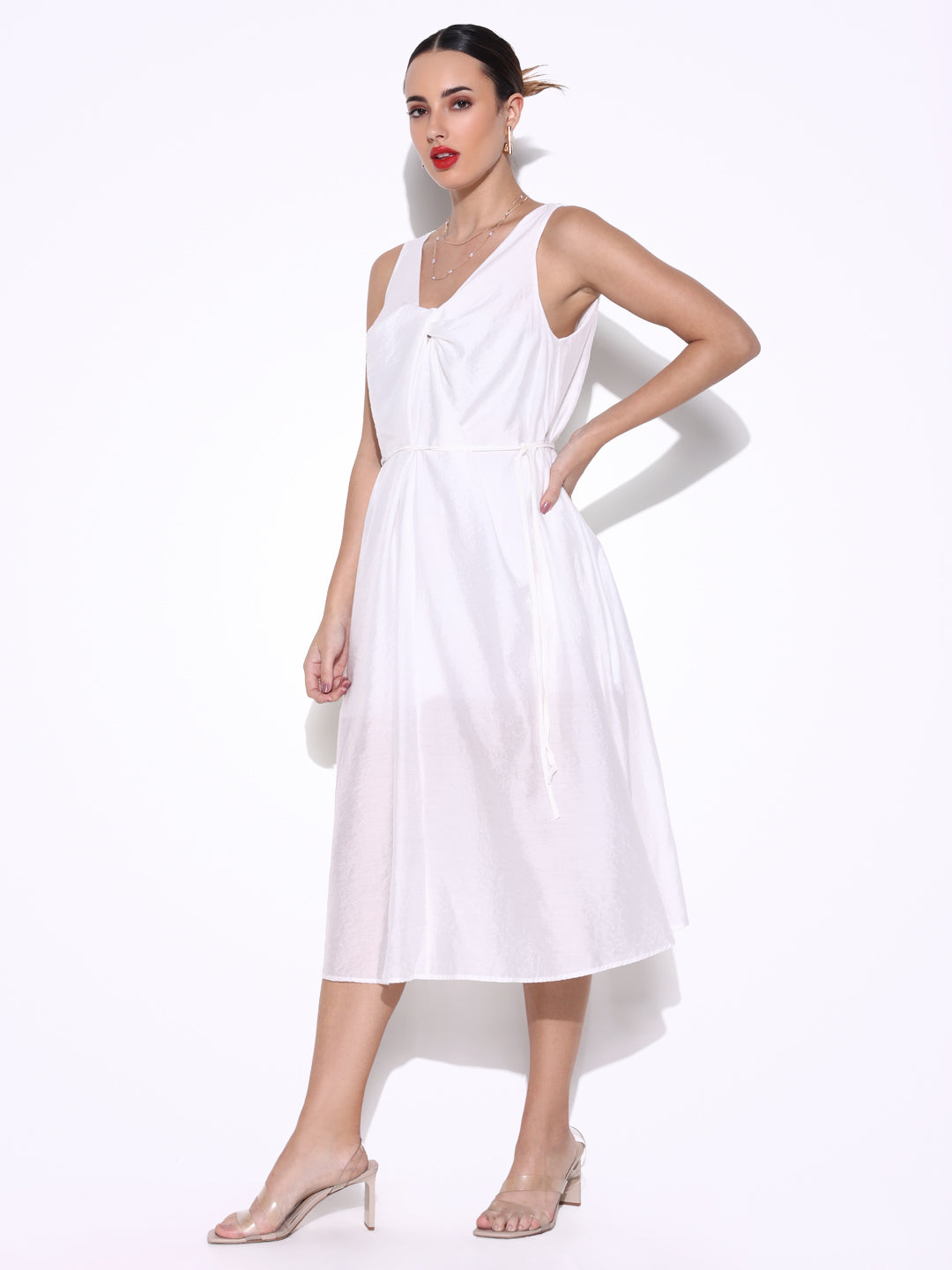 Women Solid White A Line Dress