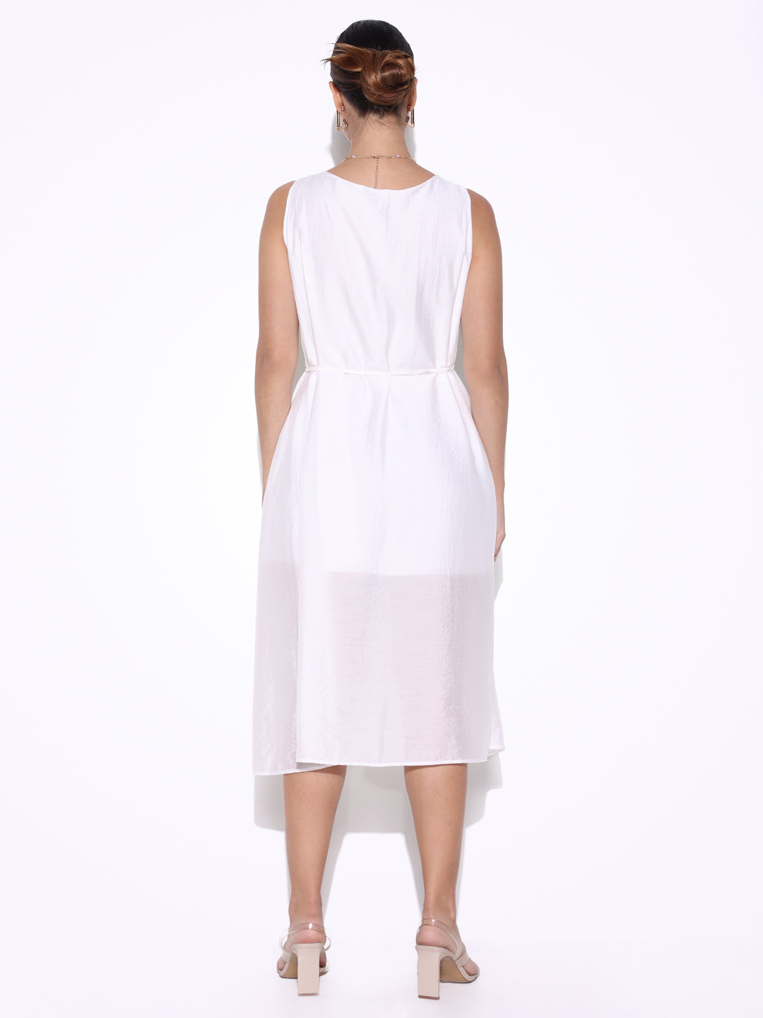 Women Solid White A Line Dress