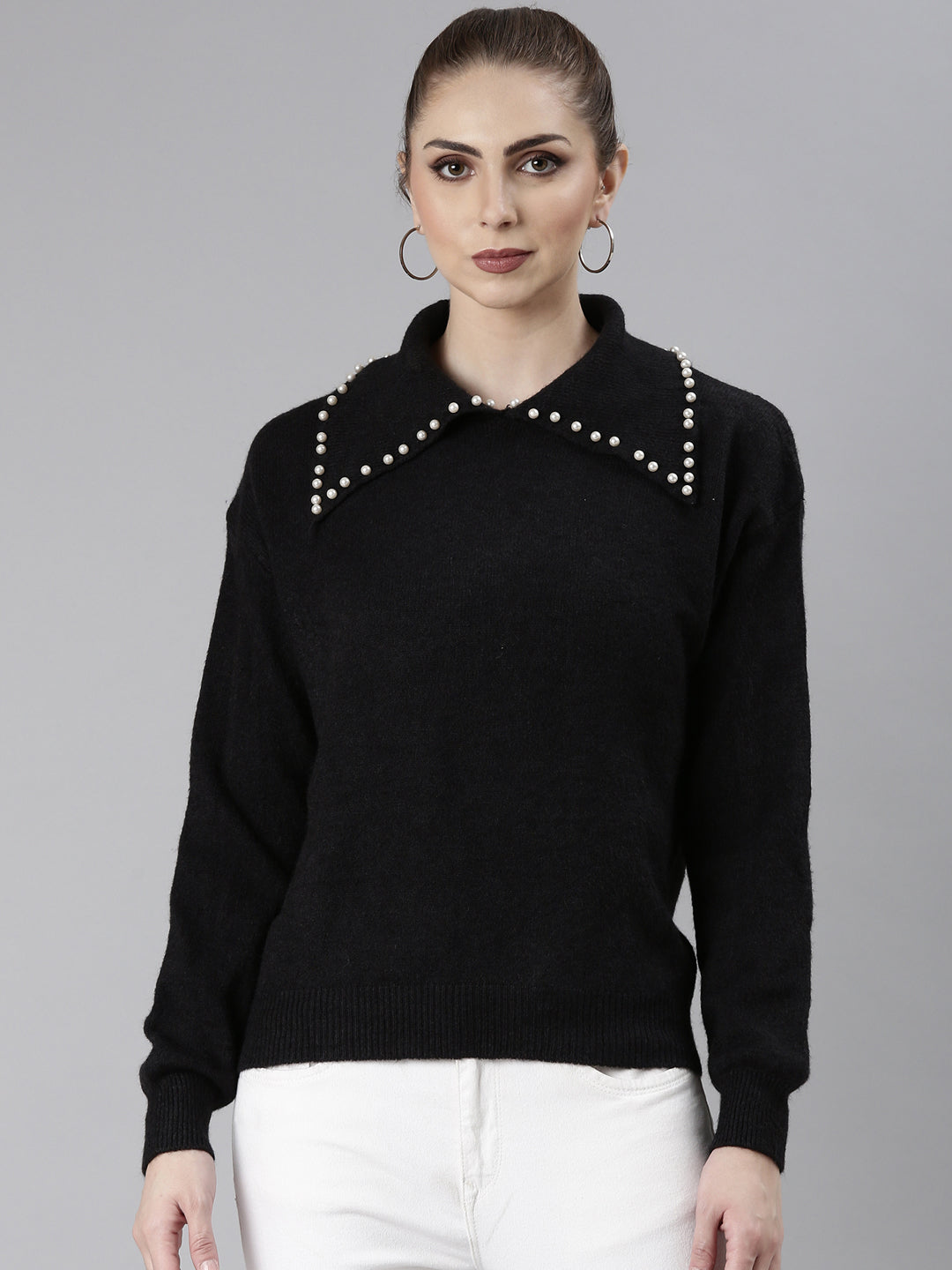 Women Black Solid Regular Top