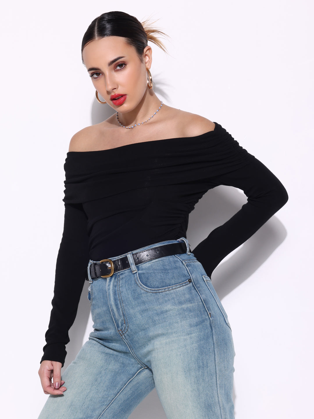 Women Solid Black Top