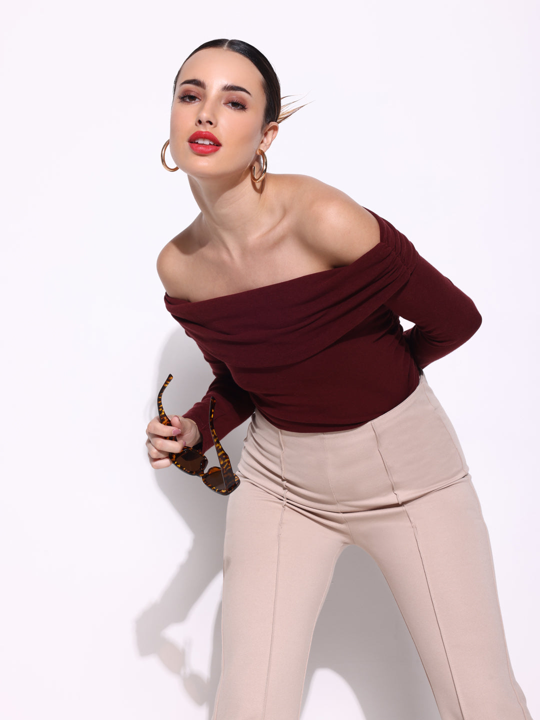 Women Solid Maroon Top