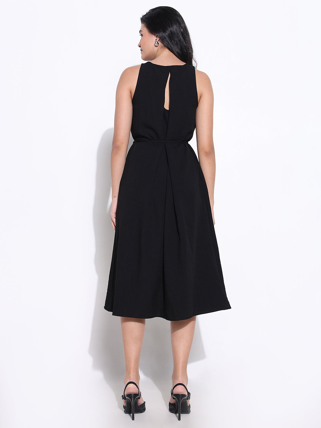 Women Black Solid A Line Dress