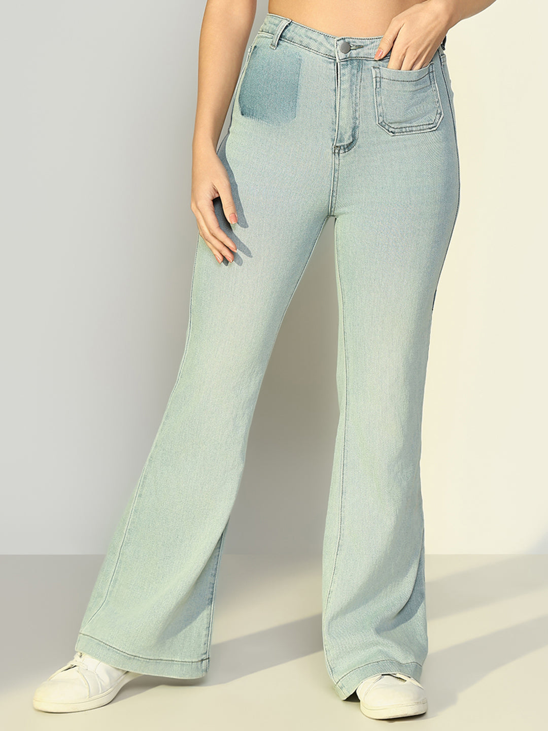 Women Solid Blue Wide Leg Jeans