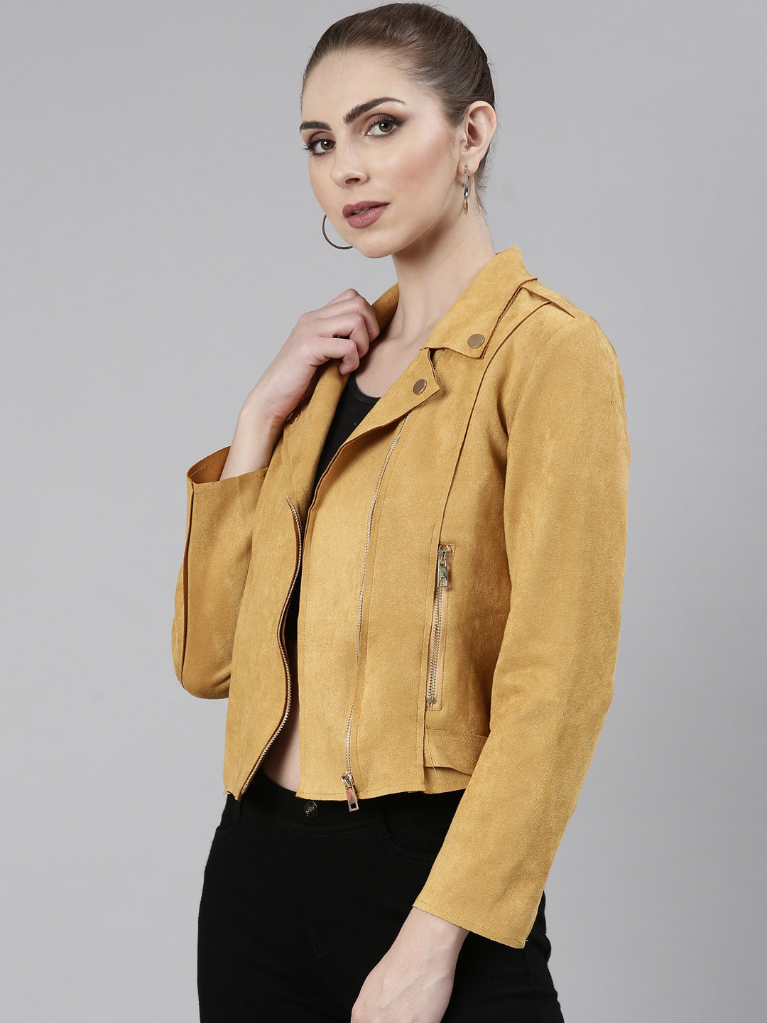Women Mustard Solid Tailored Jacket