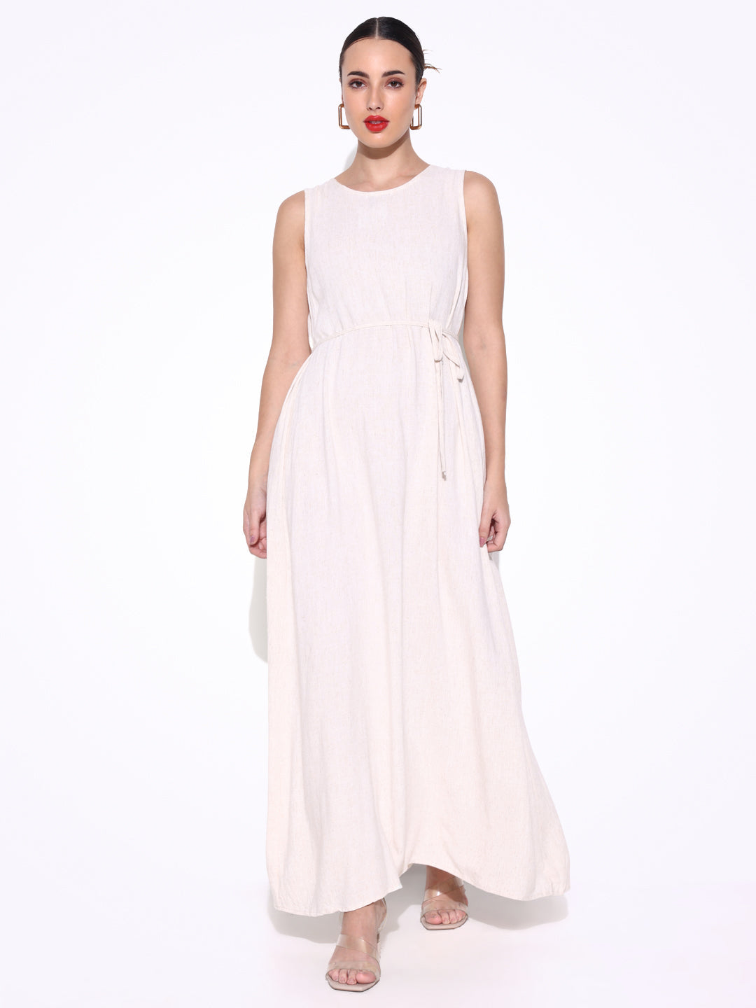 Women Solid Cream A Line Dress