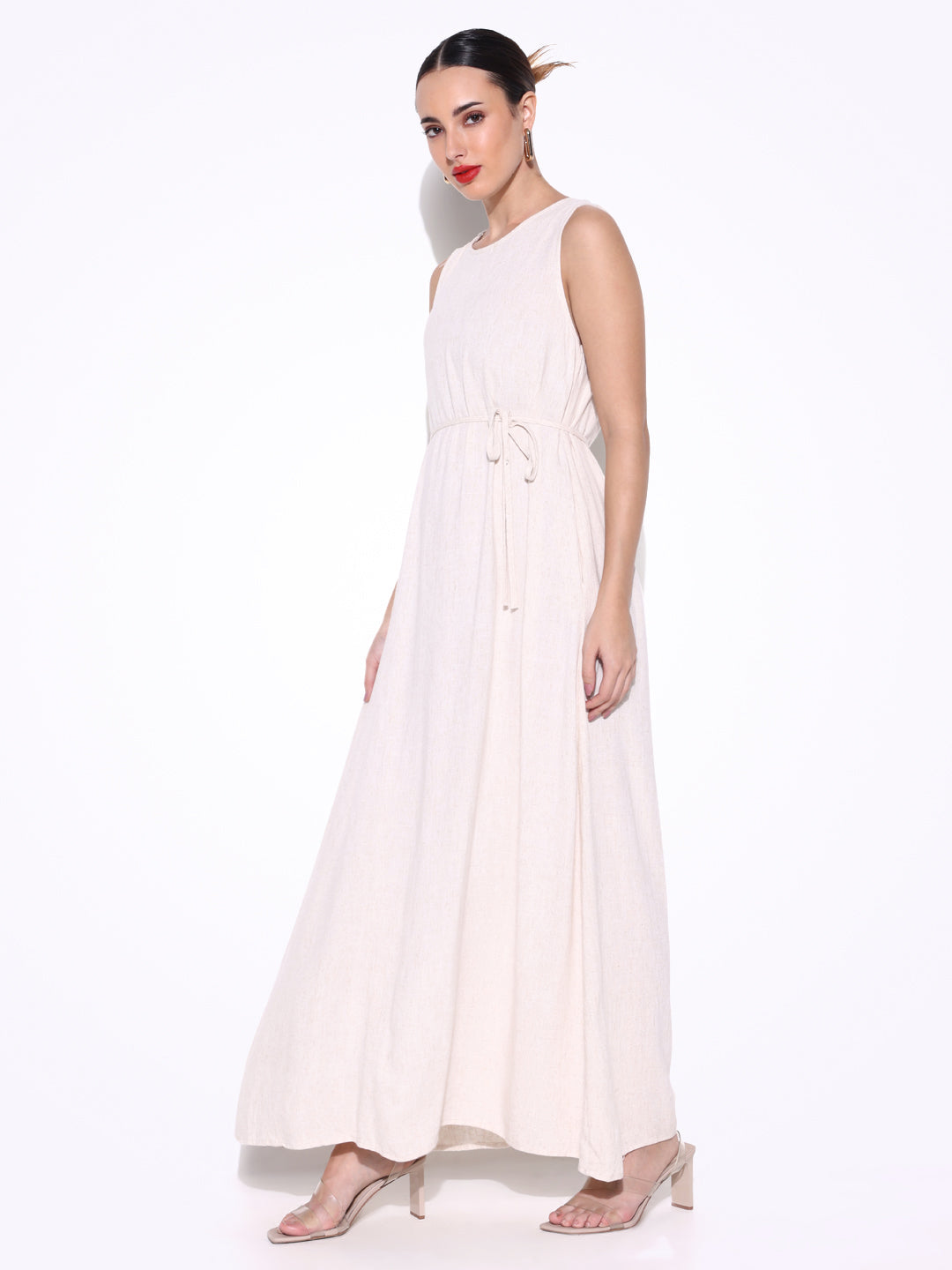 Women Solid Cream A Line Dress