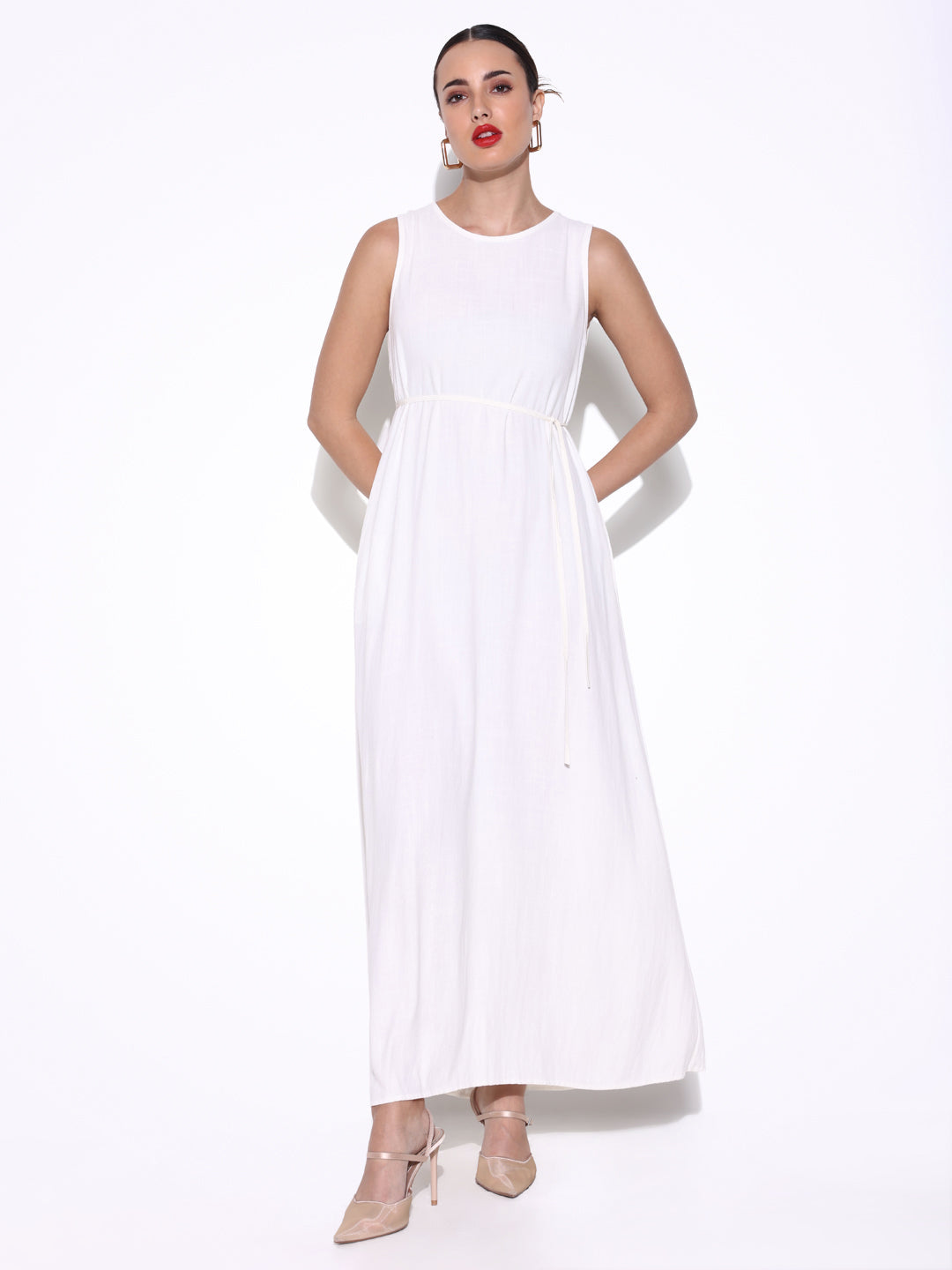 Women Solid Off White A Line Dress