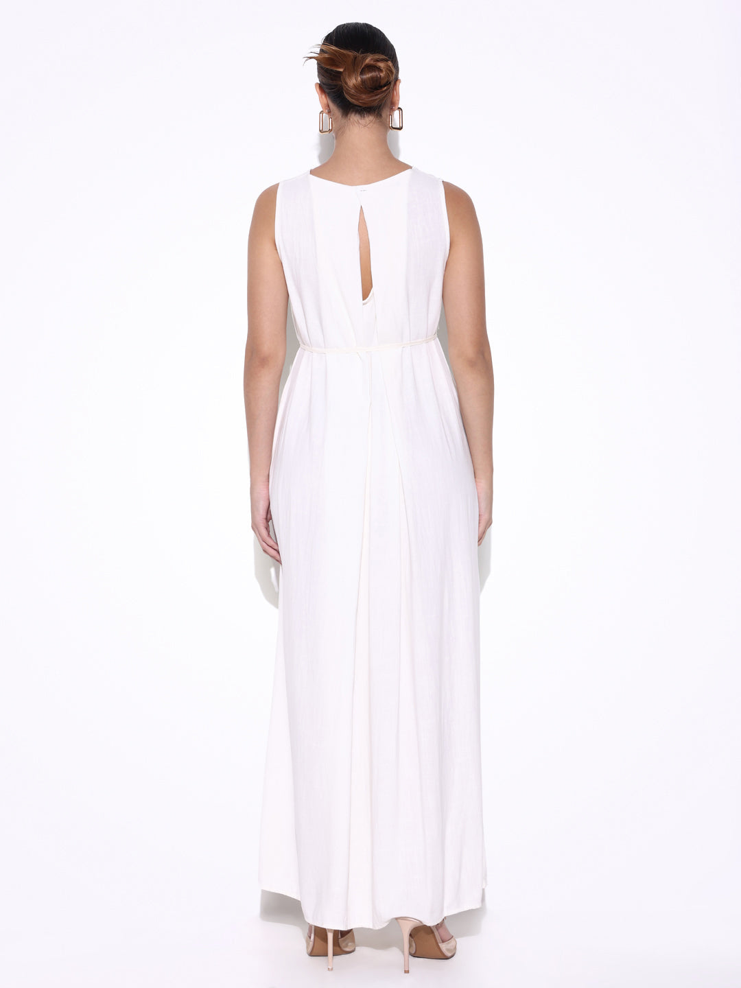 Women Solid Off White A Line Dress