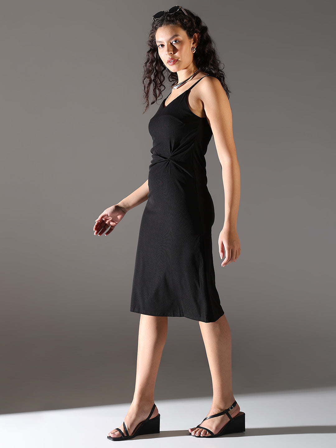 Women Black Solid A Line Dress