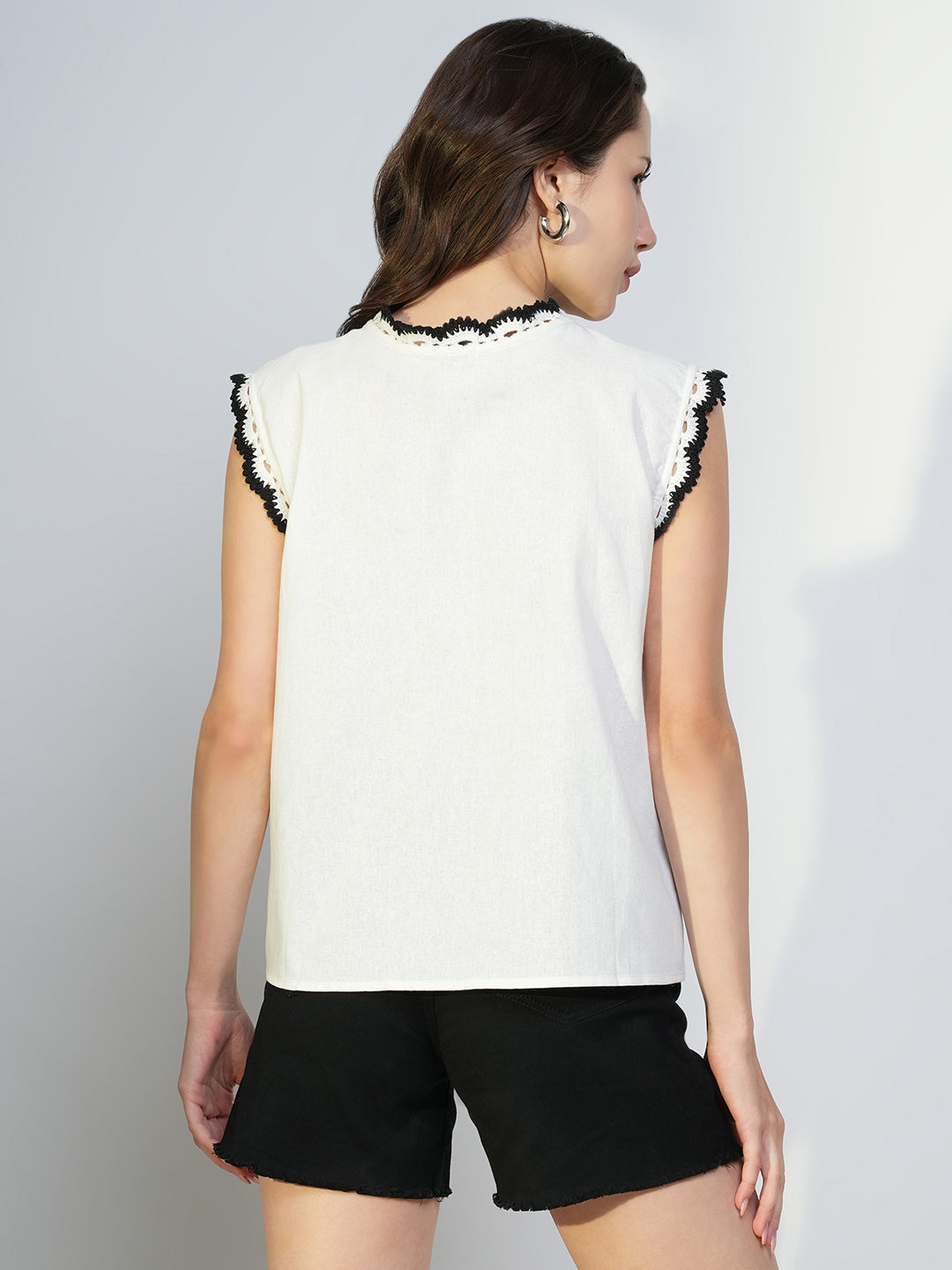 Women Off White Solid Top