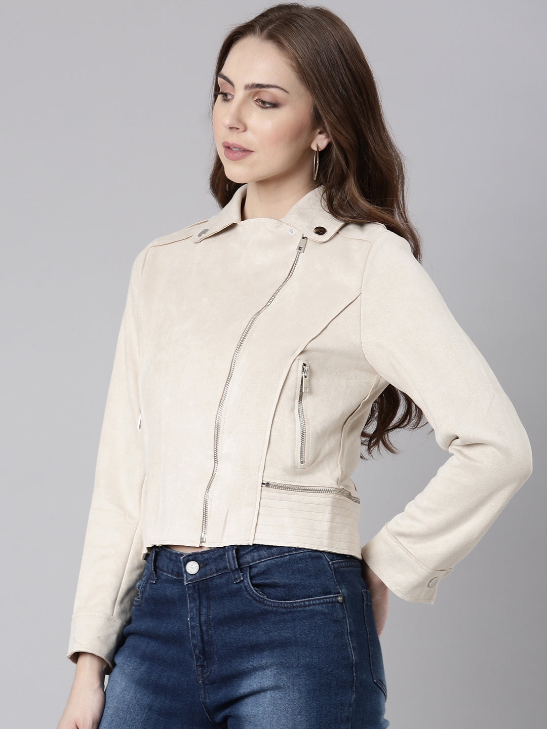 Women Cream Solid Tailored Jacket