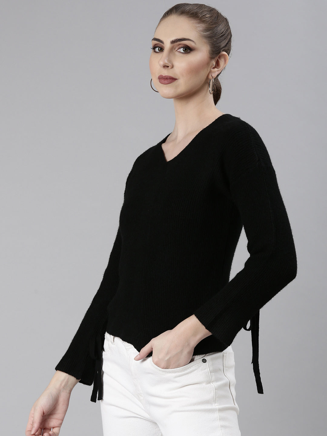 Women Black Solid Regular Top