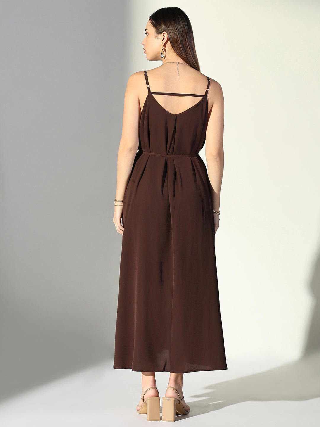 Women Brown Solid Fit and Flare Dress