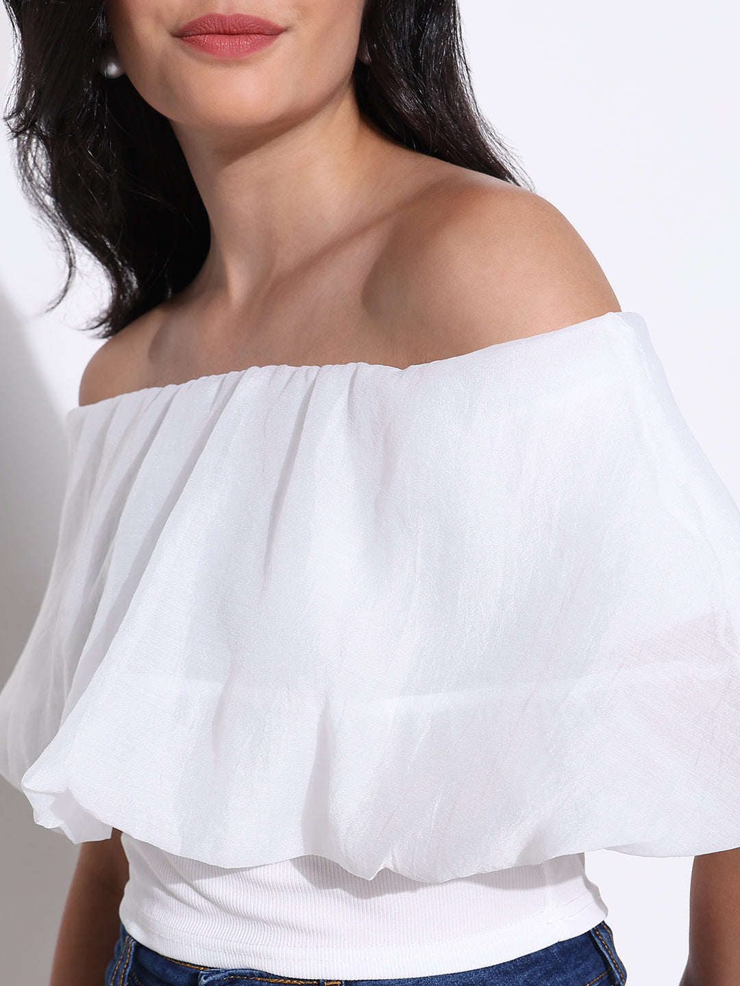 Women White Solid Top