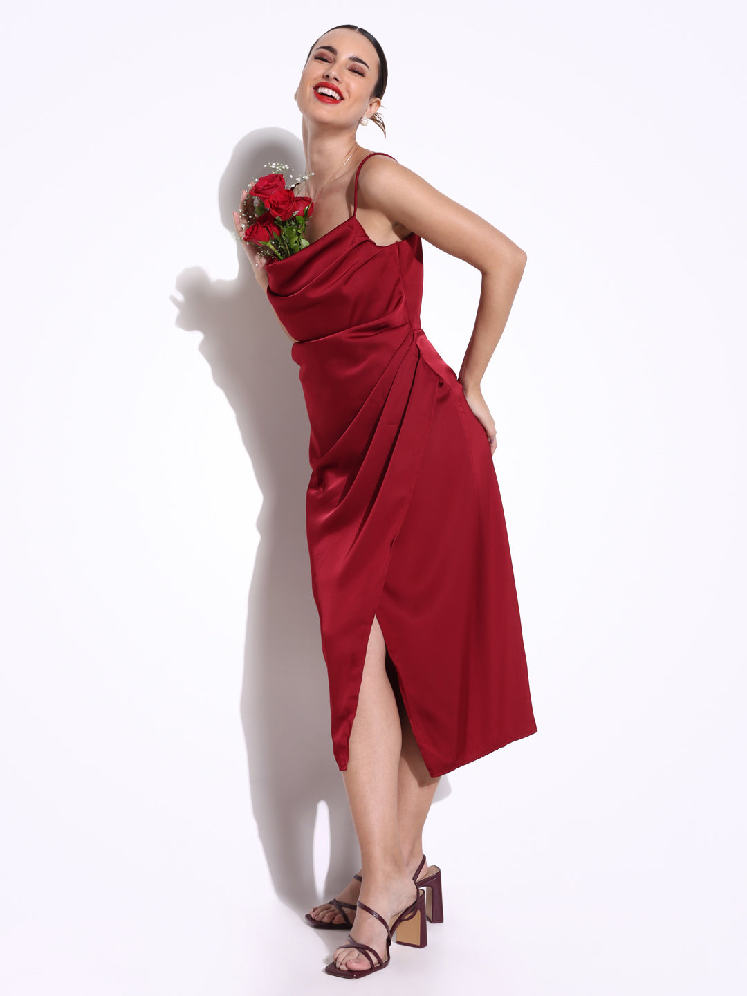 Women Solid Maroon Sheath Dress