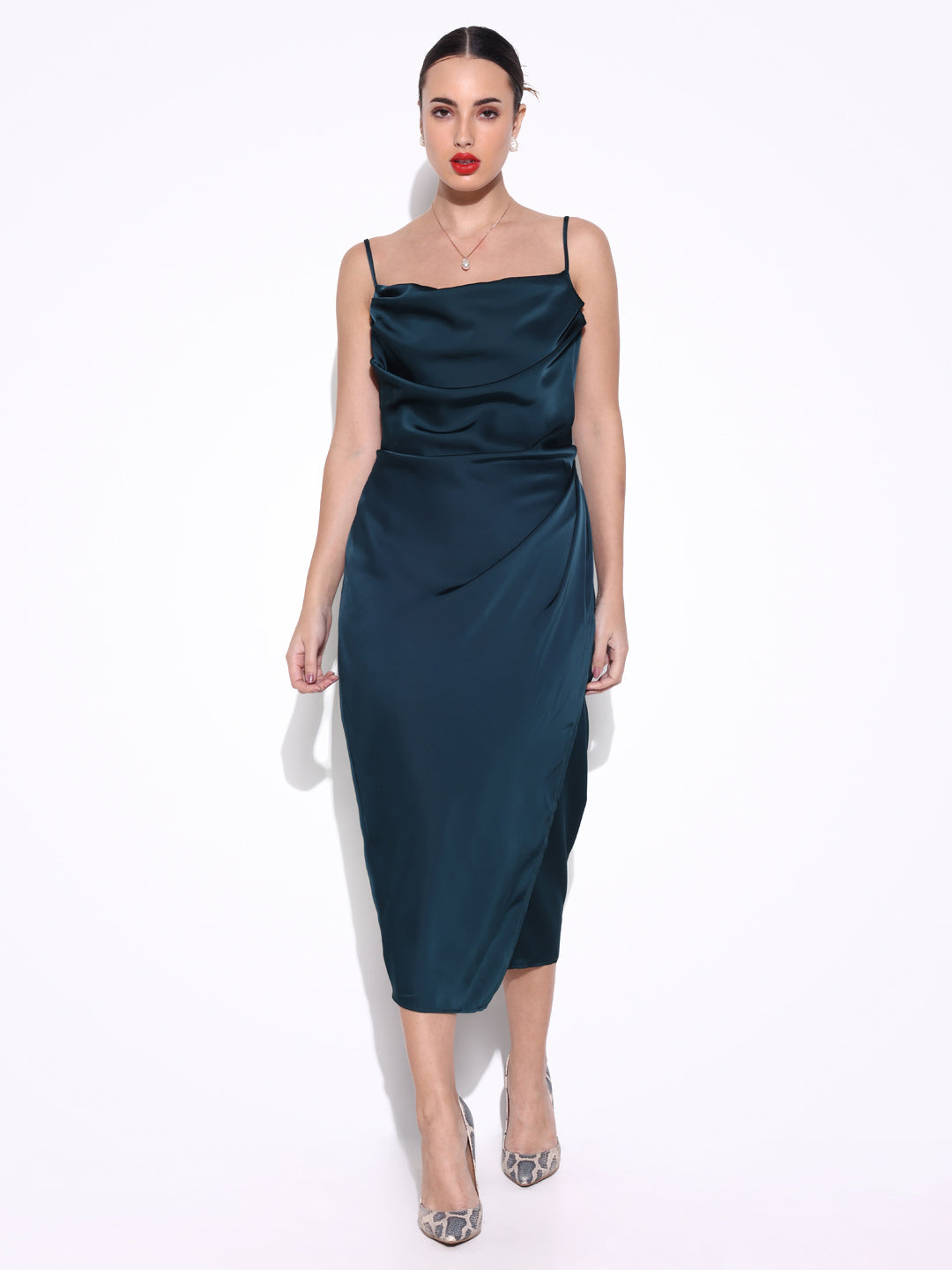 Women Solid Teal Sheath Dress