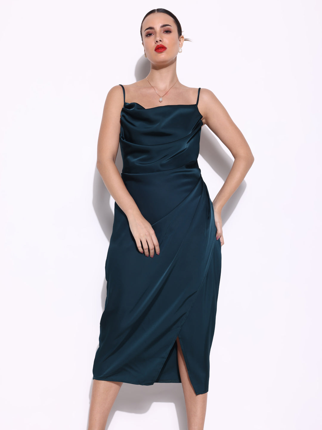 Women Solid Teal Sheath Dress