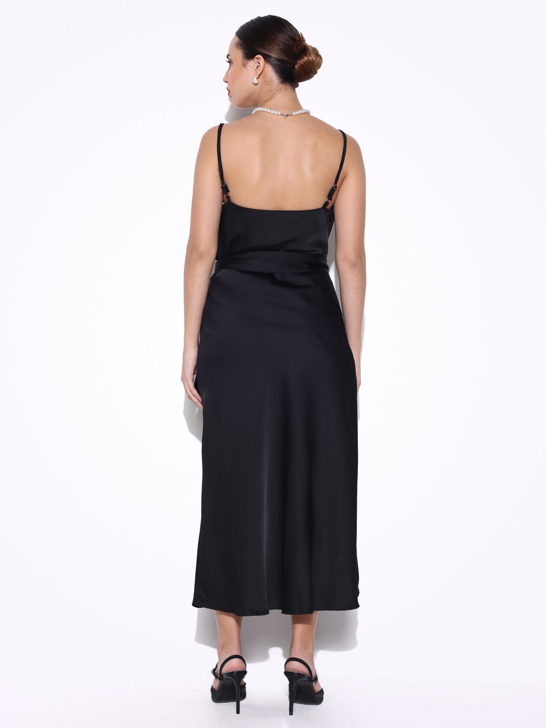 Women Solid Black A Line Dress