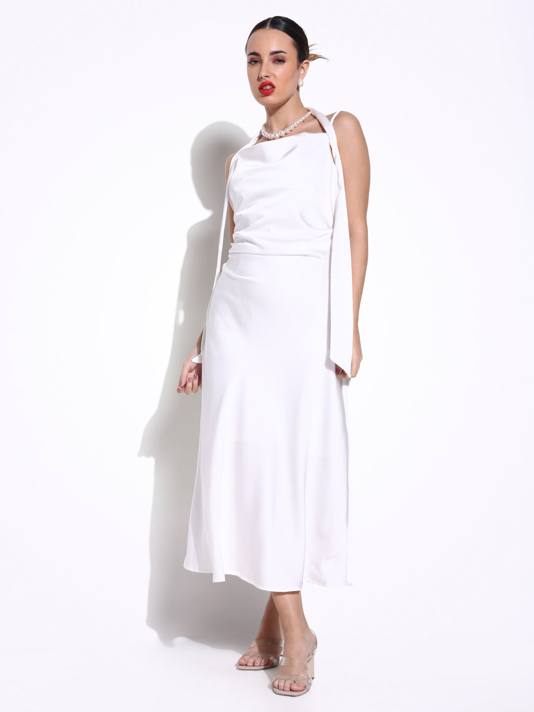 Women Solid White A Line Dress