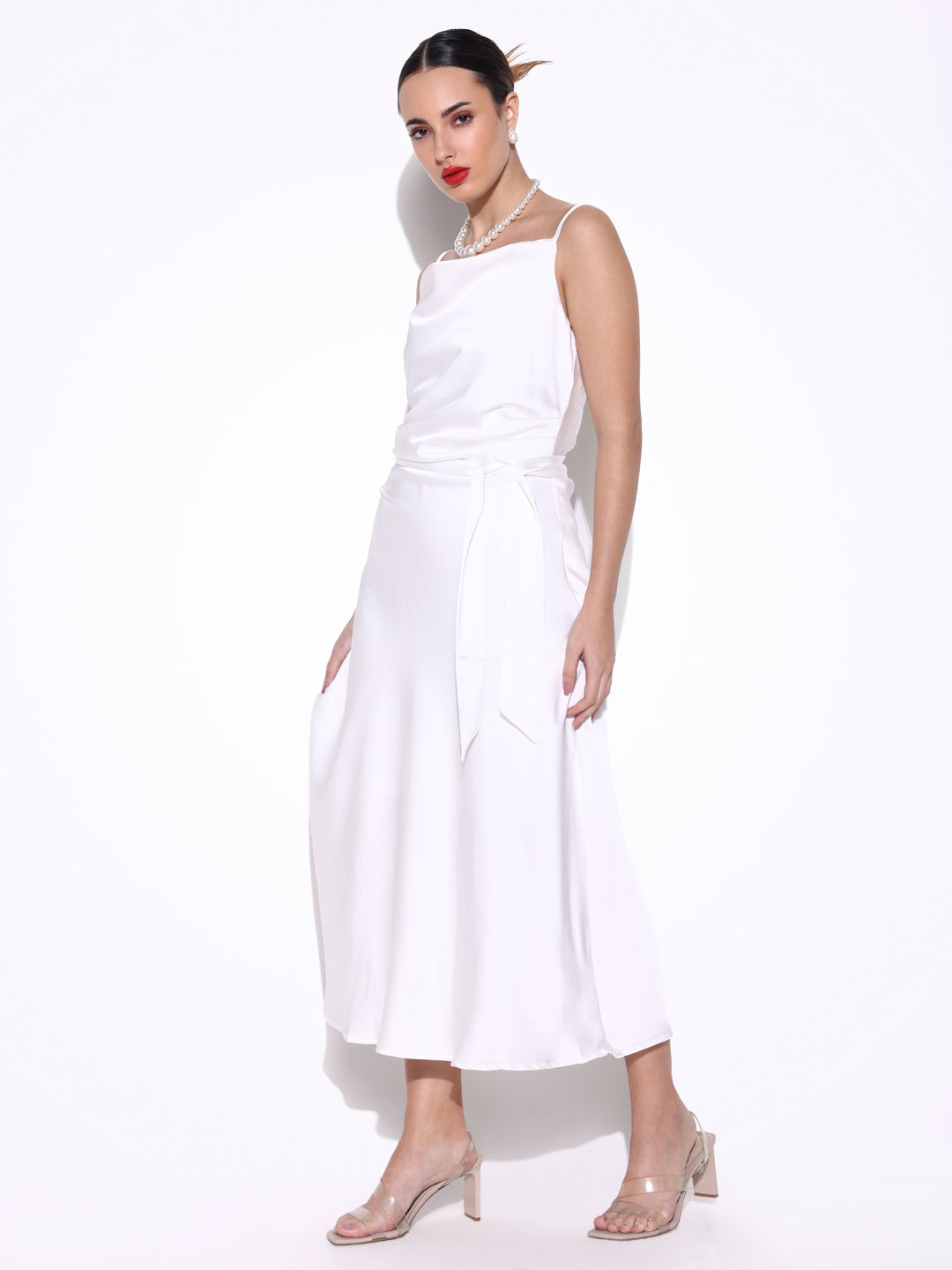 Women Solid White A Line Dress