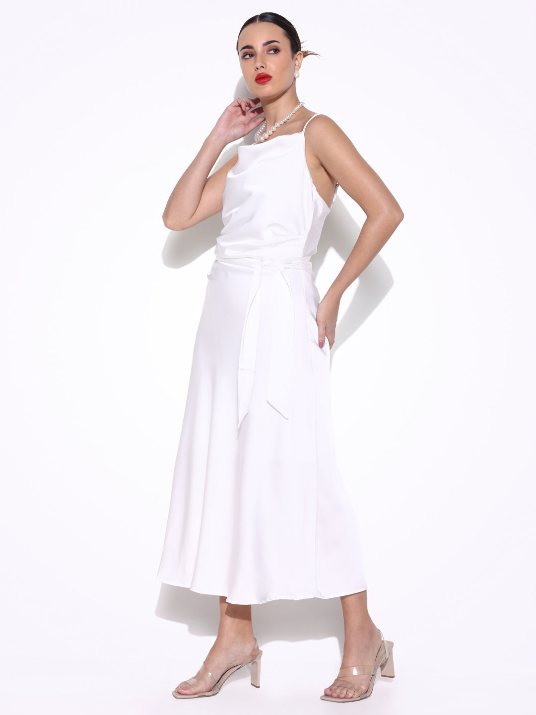 Women Solid White A Line Dress