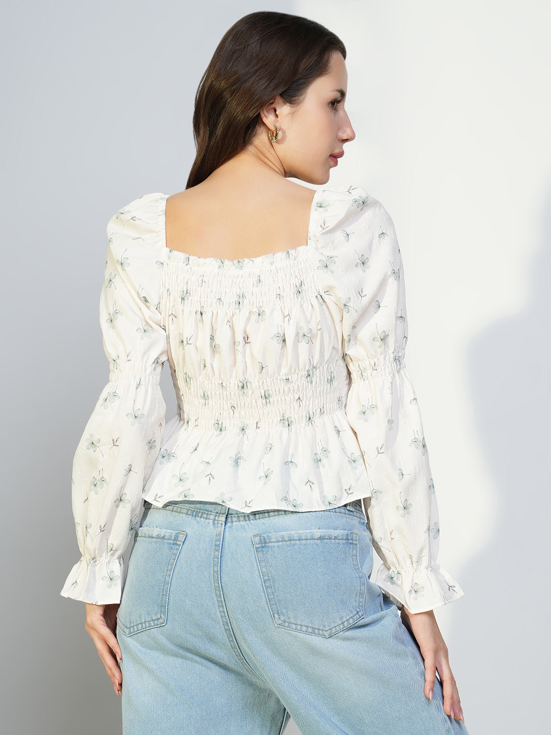 Women Cream Floral Peplum Top