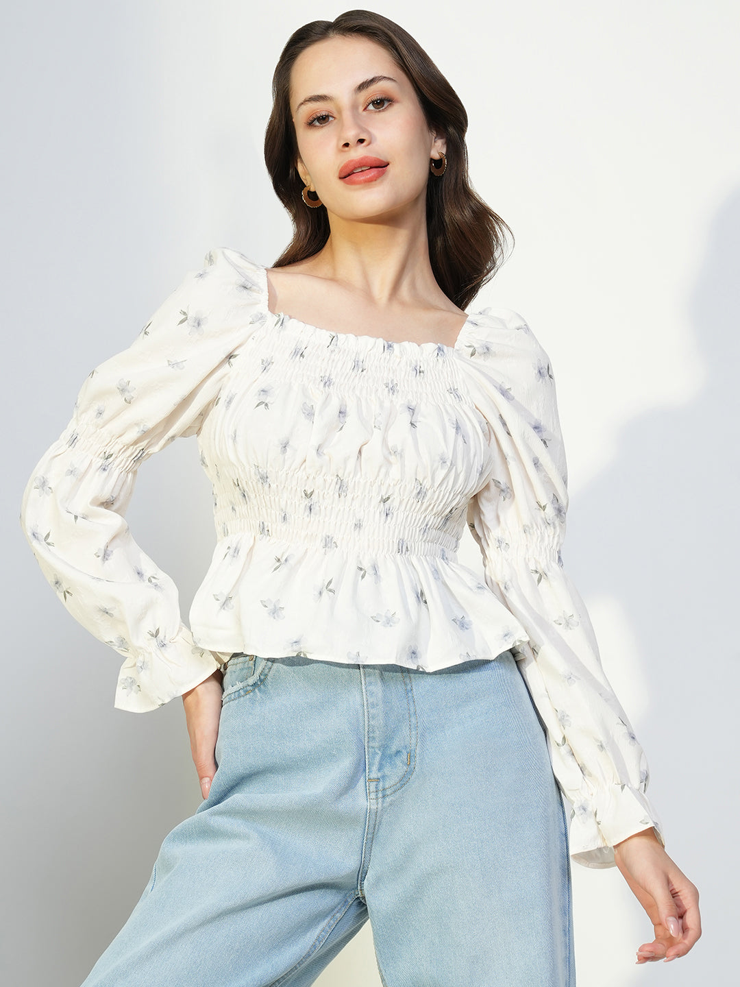 Women Cream Floral Top