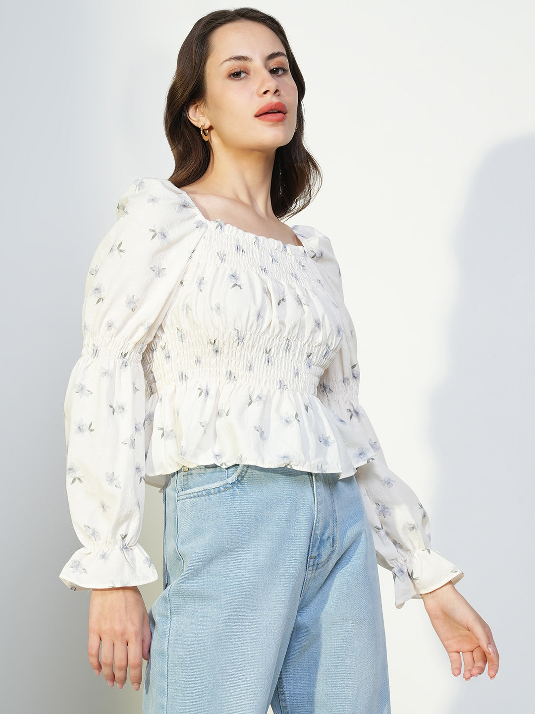 Women Cream Floral Top