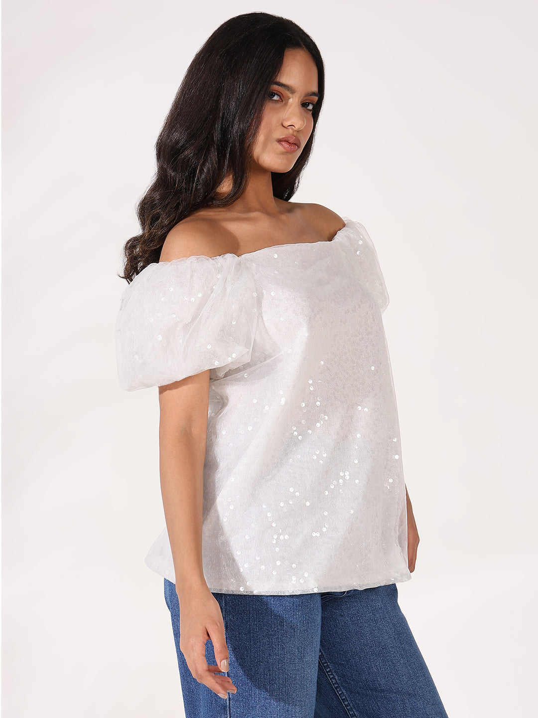 Women White Solid Top