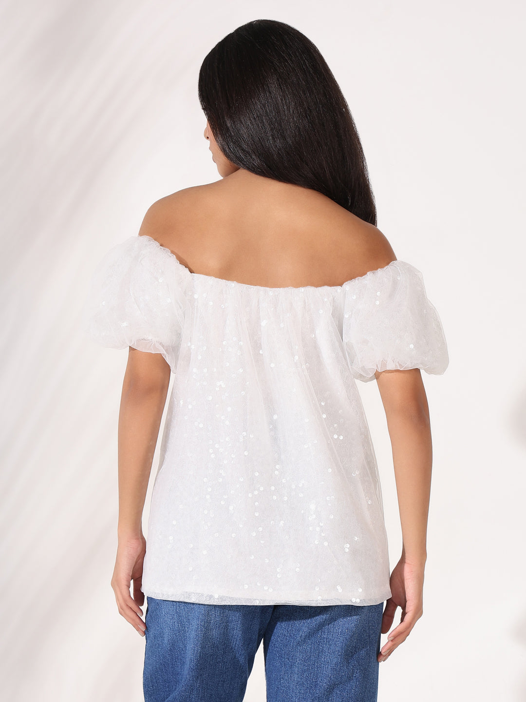 Women White Solid Top