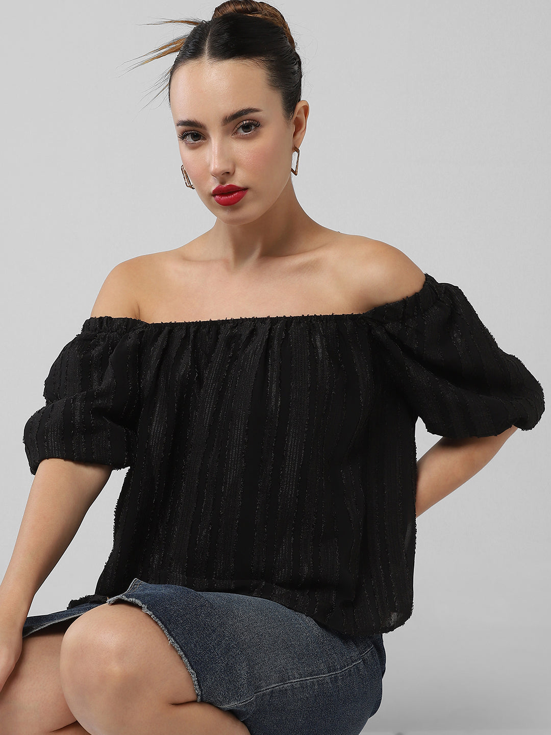 Women Black Solid Top