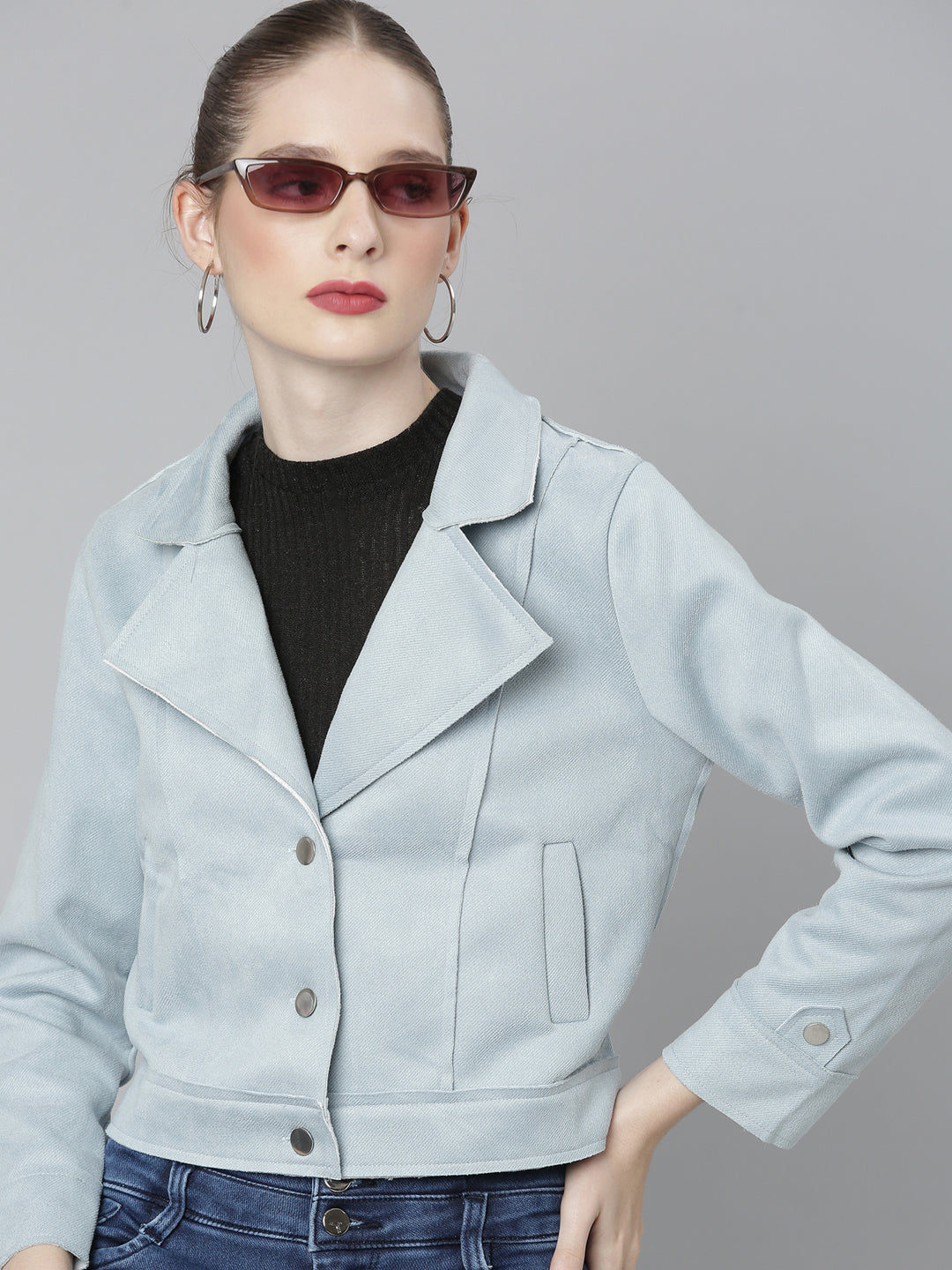 Women Blue Solid Tailored Jacket