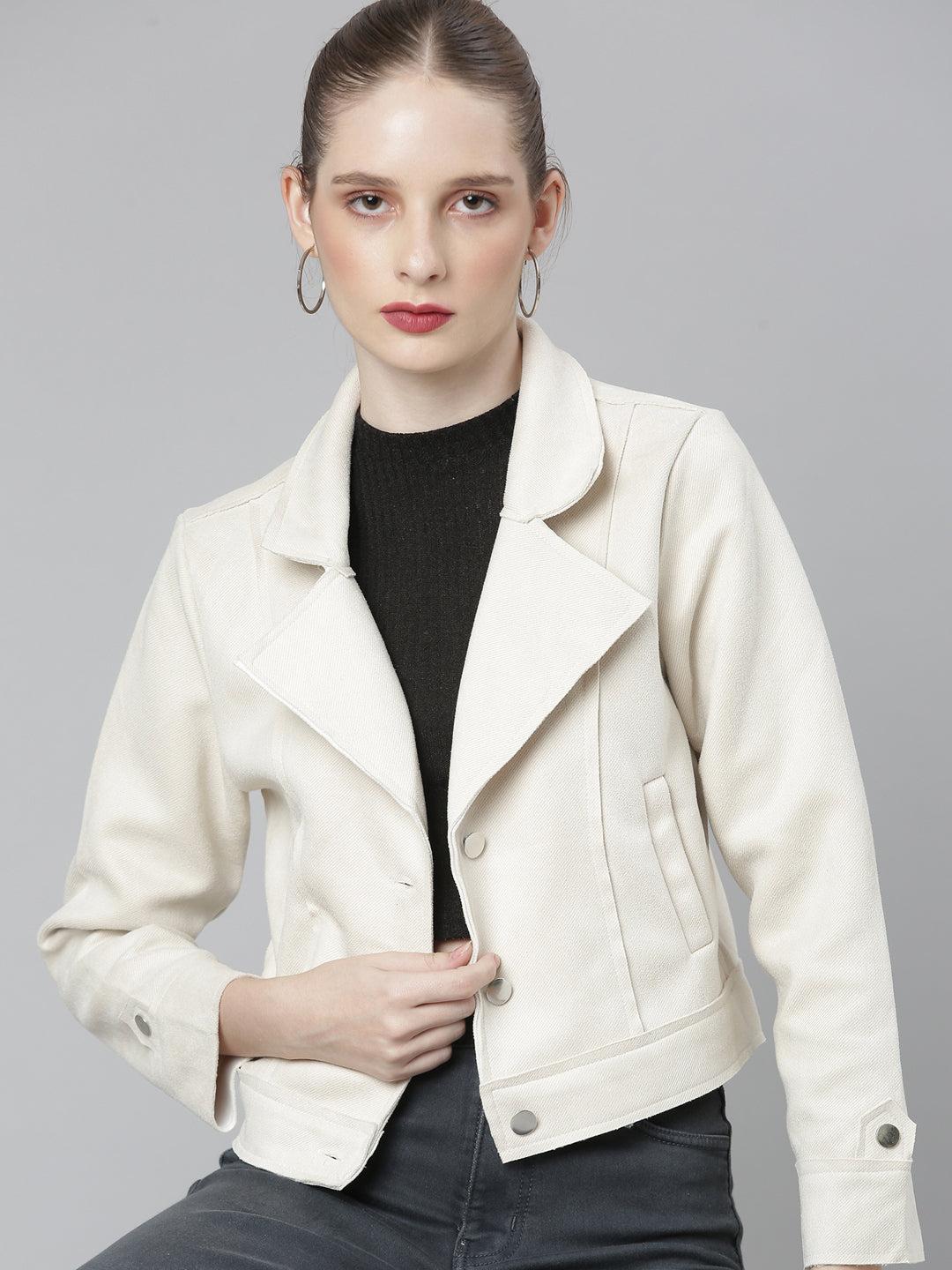 Women Cream Solid Tailored Jacket