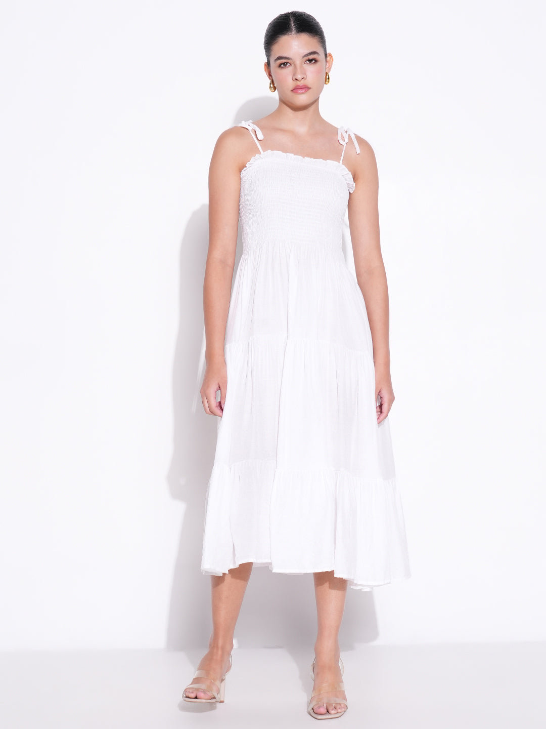 Women Solid White Fit and Flare Dress