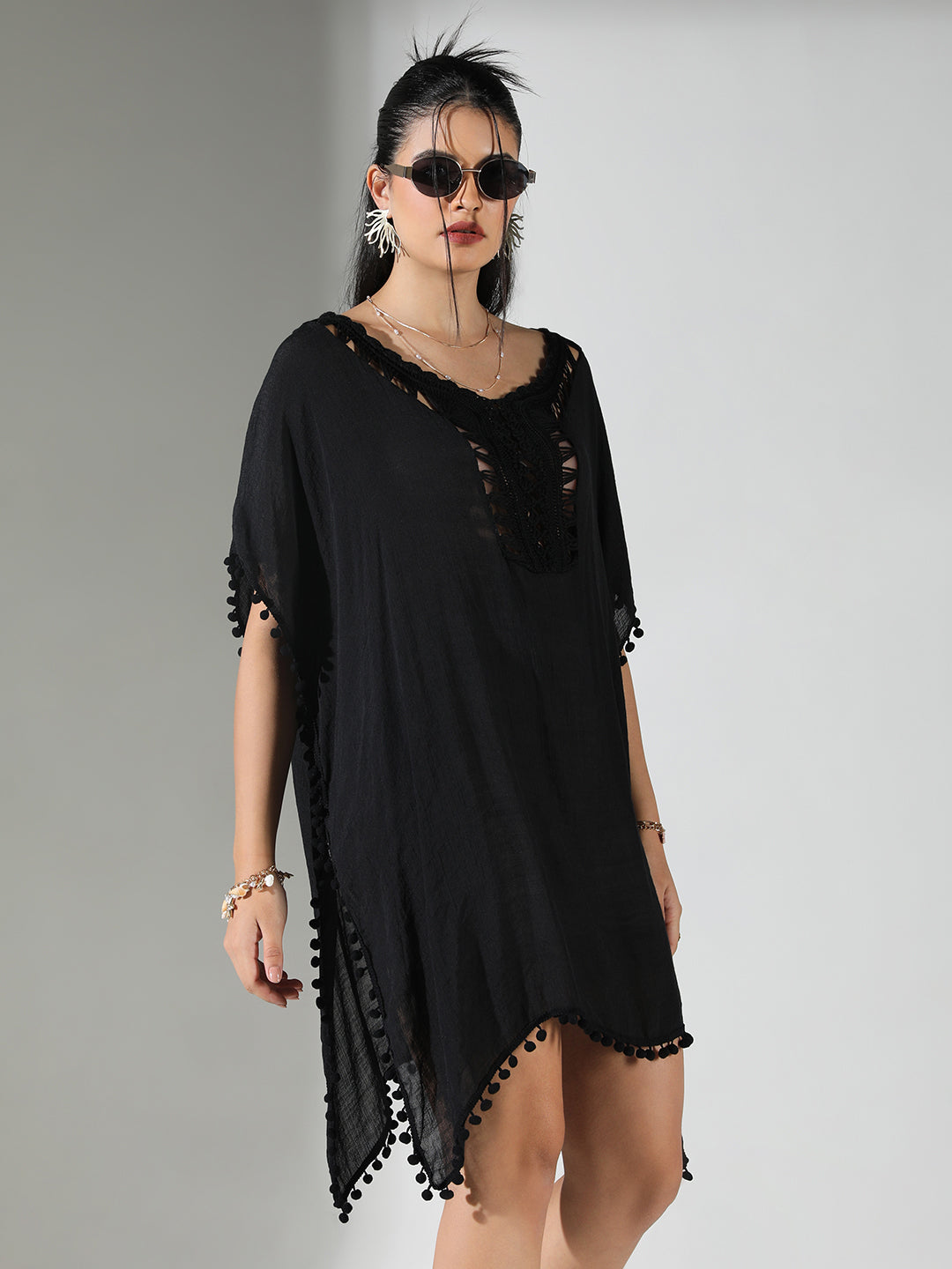 Women Black Solid Kaftan Dress