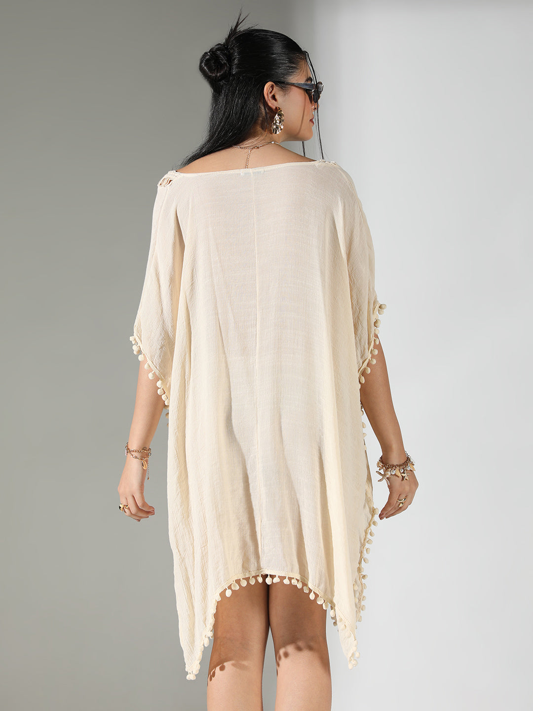 Women Cream Solid Kaftan Dress