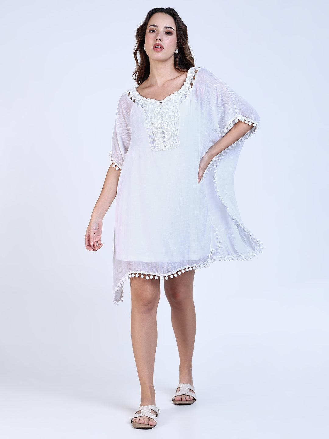 Women White Solid Kaftan Dress