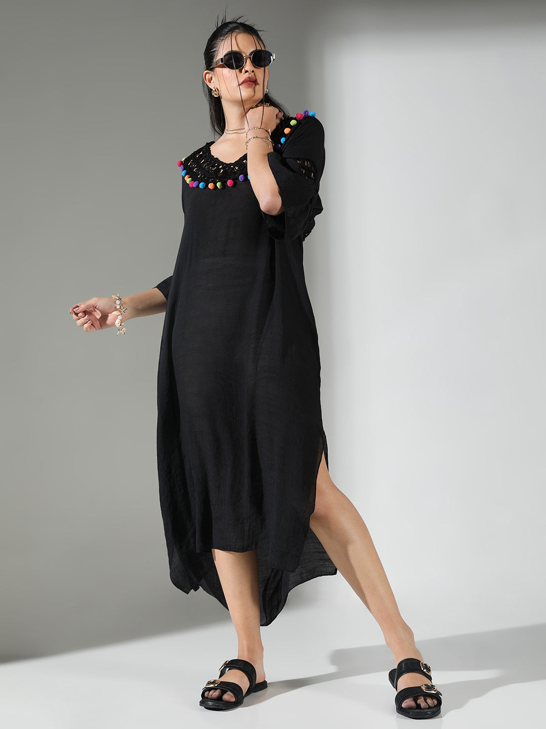 Women Black Solid A Line Dress